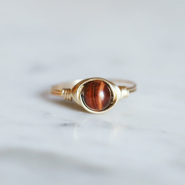 Red | Tiger's Eye | Ring | Gemstone | 14k Gold Filled | Jewelry