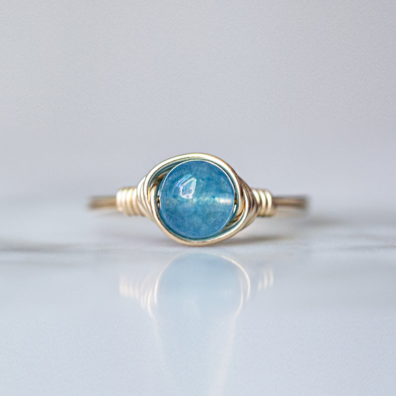 aqua quartz ring gemstone ring with band and setting made of 14k gold-flled wire