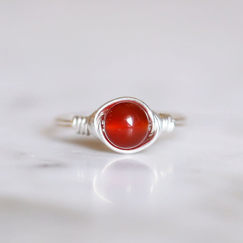 a photo of a carnelian gemstone ring made with sterling silver