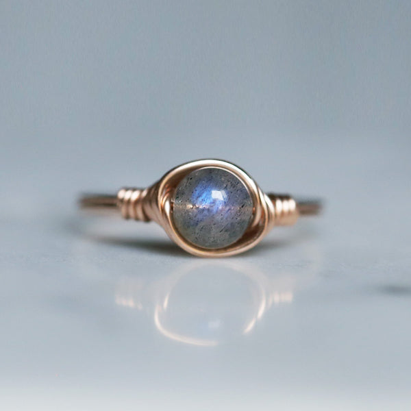 labradorite gemstone solitaire ring made with 14k rose gold-filled