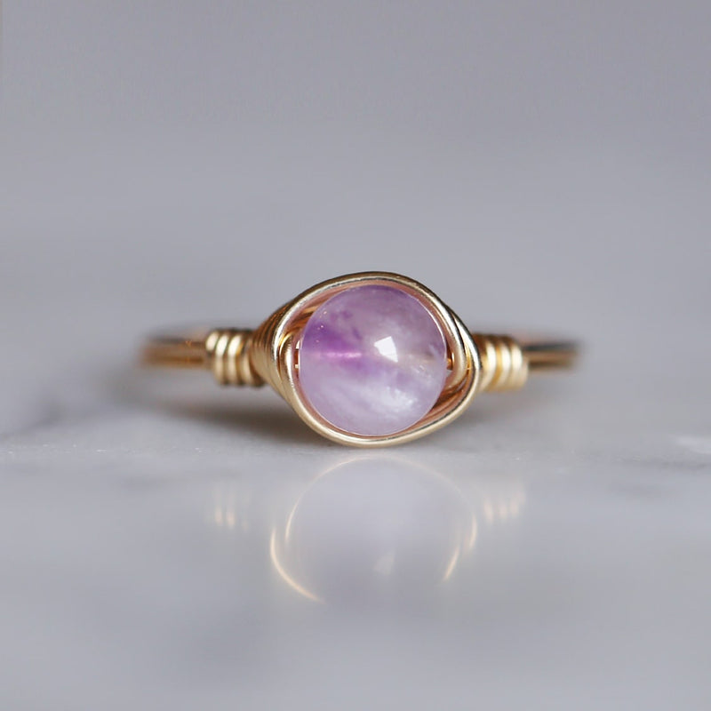 a lavender amethyst gemstone solitaire ring made with 14k gold-filled