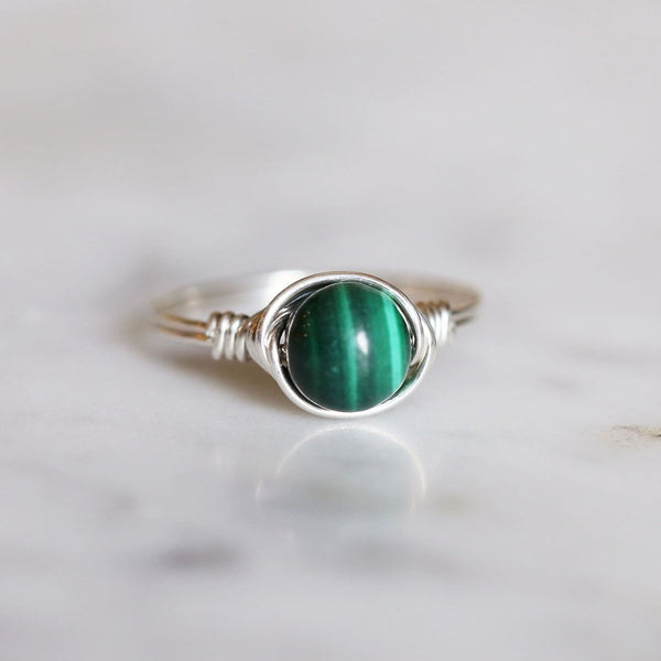 photo of malachite gemsonte solitaire ring made with sterling silver