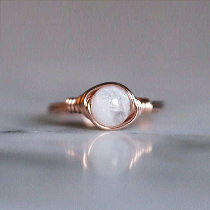 moonstone gemstone ring feature with 1k rose gold-filled