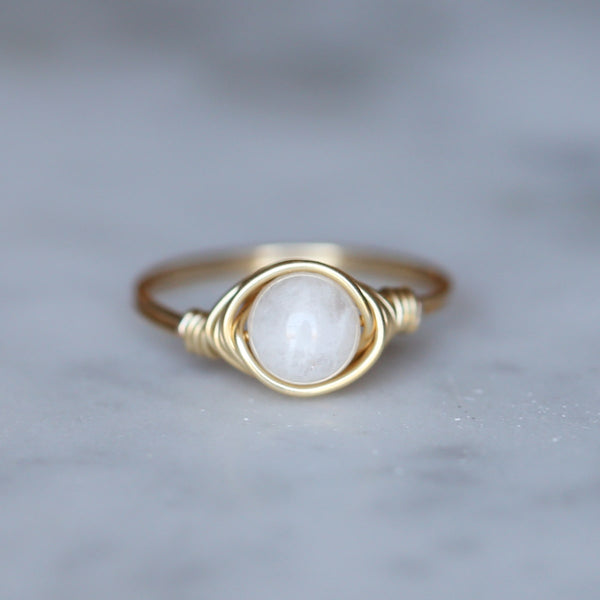 moonstone gemstone solitaire ring made with 14k gold-filled