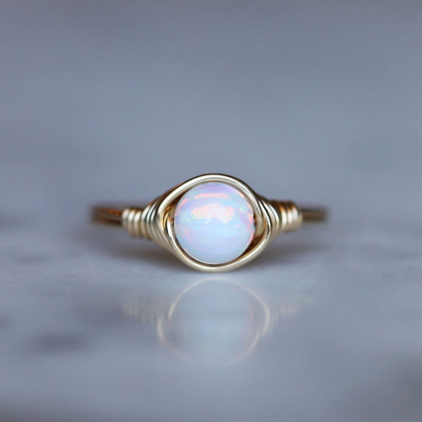 opal gemstone solitaire ring made with 14k gold filled