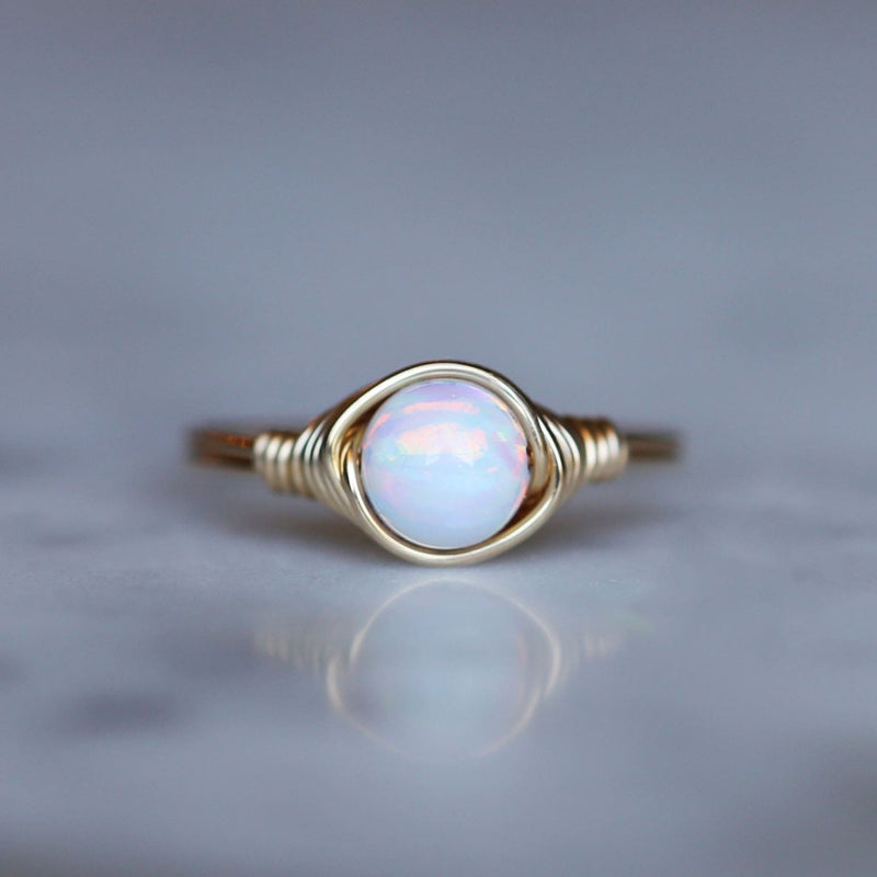 opal gemstone solitaire ring made with 14k gold filled