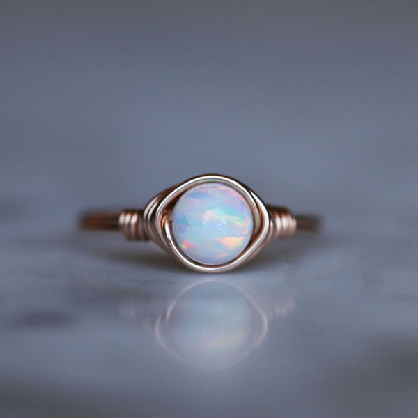 opal gemstone solitaire ring made with 14k rose gold filled