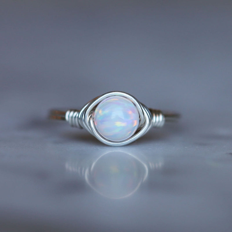 opal gemstone solitaire ring made with sterling silver