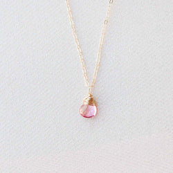 photo of pink topaz gemstone necklace made with 14k gold-filled chain