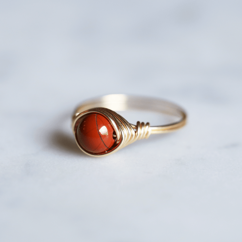 red jasper gemstone solitaire ring with 14k gold-filled band side view