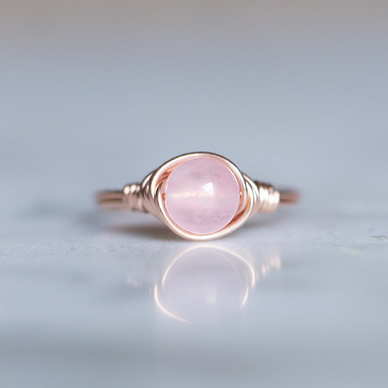 rose quartz ring made with 14k rose gold-filled