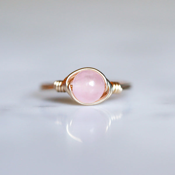 rose quartz ring with band made of 14k gold-filled