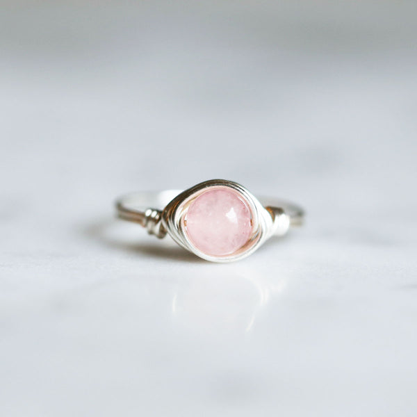 rose quartz ring made with sterling silver