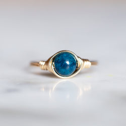 Apatite Gemstone Ring with band and setting made of 14k gold-filled