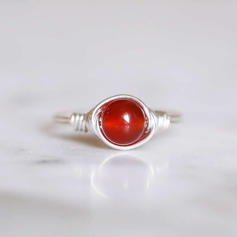 carnelian ring in sterling silver setting