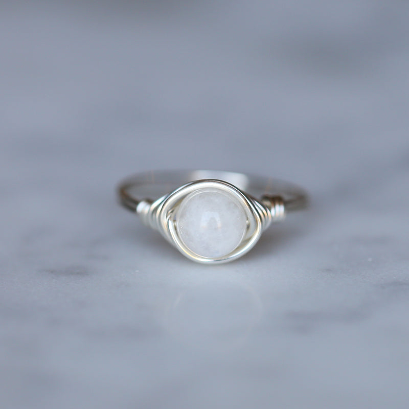 Rainbow Moonstone Ring (Sterling Silver Band) 