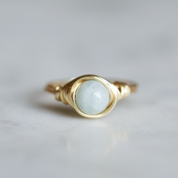 photo of a aquamarine gemstone ring with band and setting made of 14k gold filled