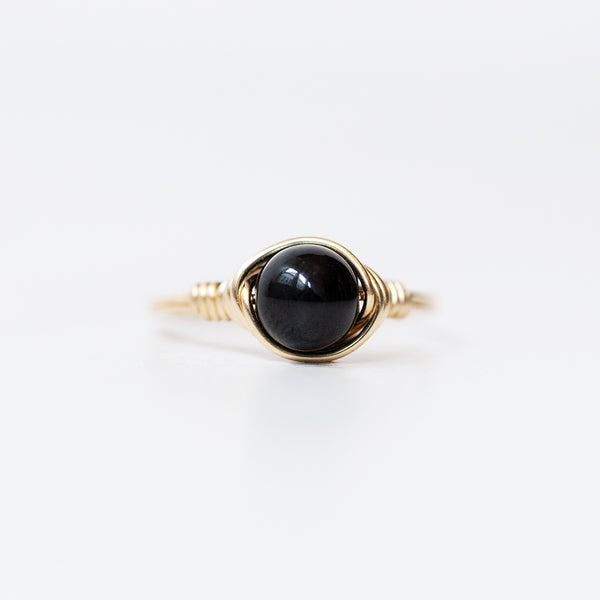 balck troumaline gemstone ring setting and band made with 14k gold filled