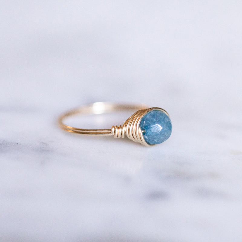 Beaded Solitaire Ring - Sky Blue