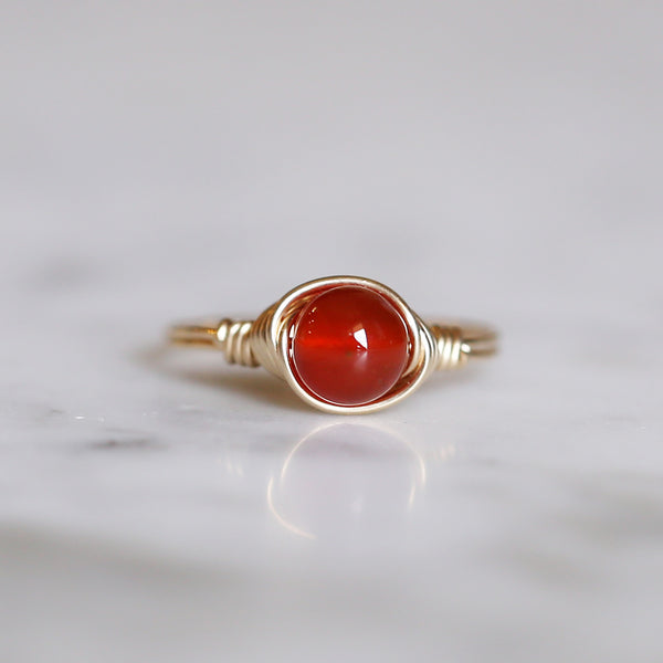 carnelian gemstone ring setting and band made of 14k gold filled