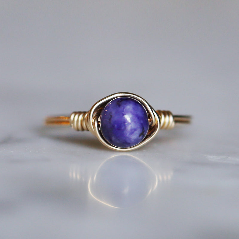 charoite gemstone ring band and setting made of 14k gold filled