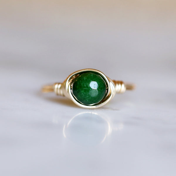 emeral jade gemstone ring setting and band made of 14k gold filled