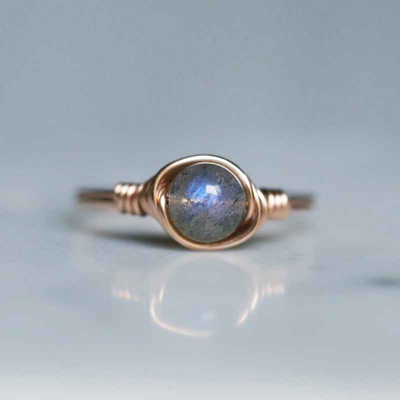 labradorite gemstone ring 14k rose gold filled featuring a stunningly beatiful blue flash from stone