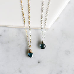 photo of 2 london blue topaz pendant necklaces in 14k gold filled and sterling silver