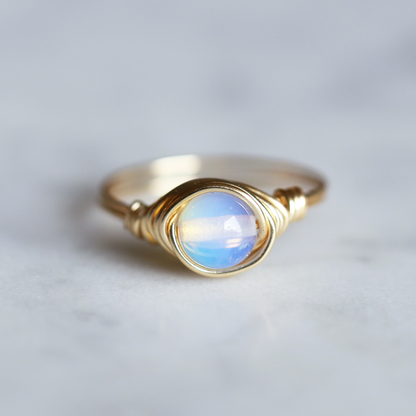 photo of opalite solitaire ring made with 14k gold filled