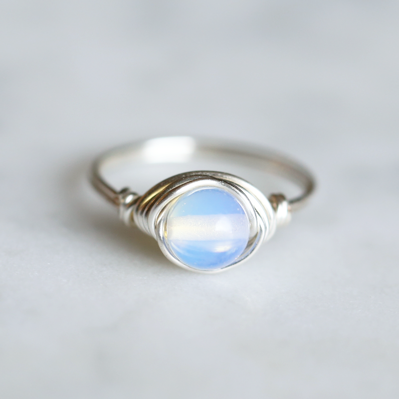 photo of opalite solitaire ring made with sterling silver