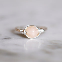 peach jade gemstone ring setting and band made with sterling silver 