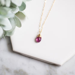 ruby gemstone pendant necklace with 14k gold filled chain