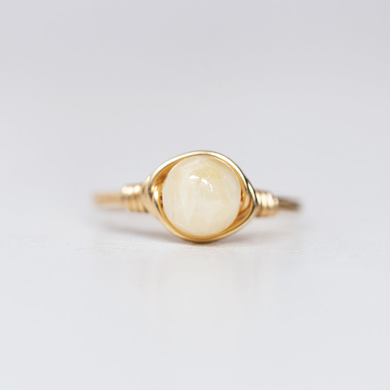 yellow calcite gemstone ring band and setting made of 14k gold filled